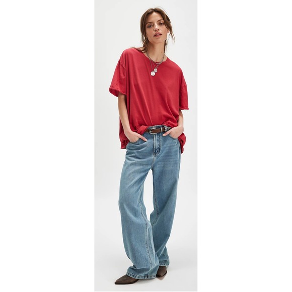 Free People Tops - We The Free Nina Tee Coral Oversized Boxy Size Large Raw Hem